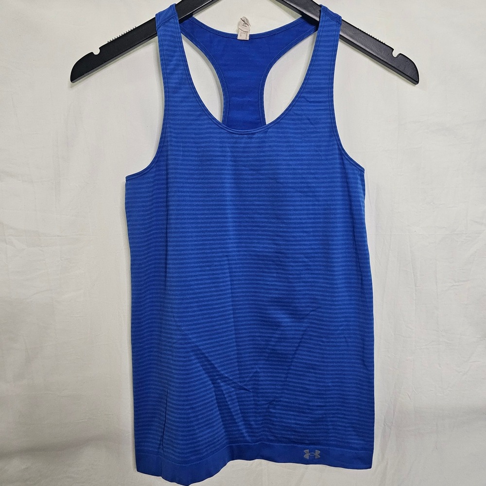 Under Armour Womens HeatGear Racerback Tank Top Blue Striped Fitted Large